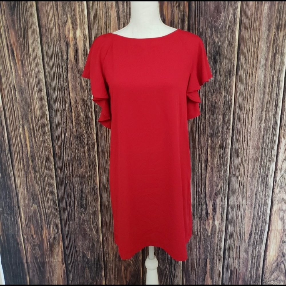 Zara Red Ruffle Dress Keyhole Back